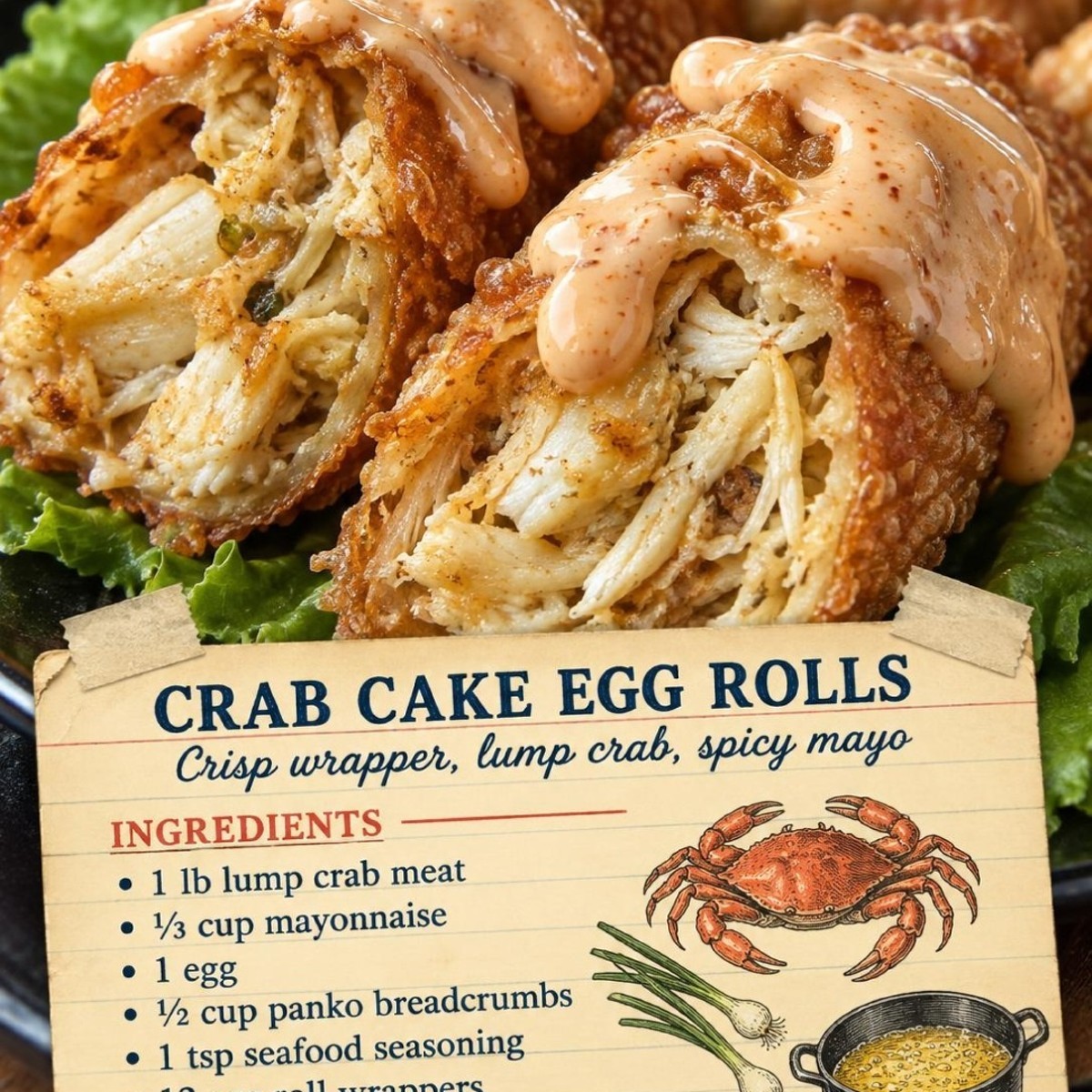 Crab Cake Egg Rolls with Spicy Dipping Sauce